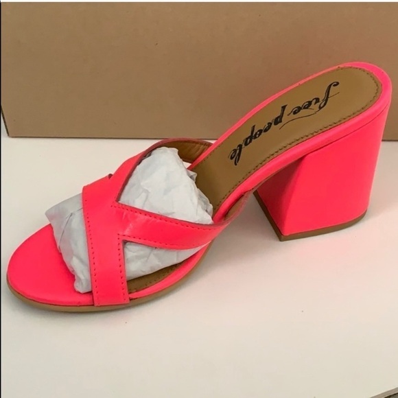 Free People Block Heel Slides Neon Pink - Picture 13 of 13